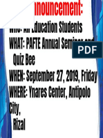 PAFTE Annual Seminar and Quiz Bee Announcement