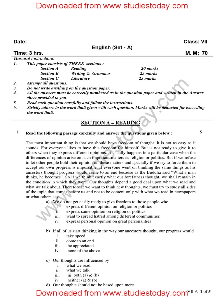 assignment of class 7 english