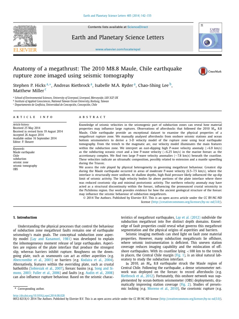 Earth and Science Letters PDF Earthquakes Mantle (Geology)