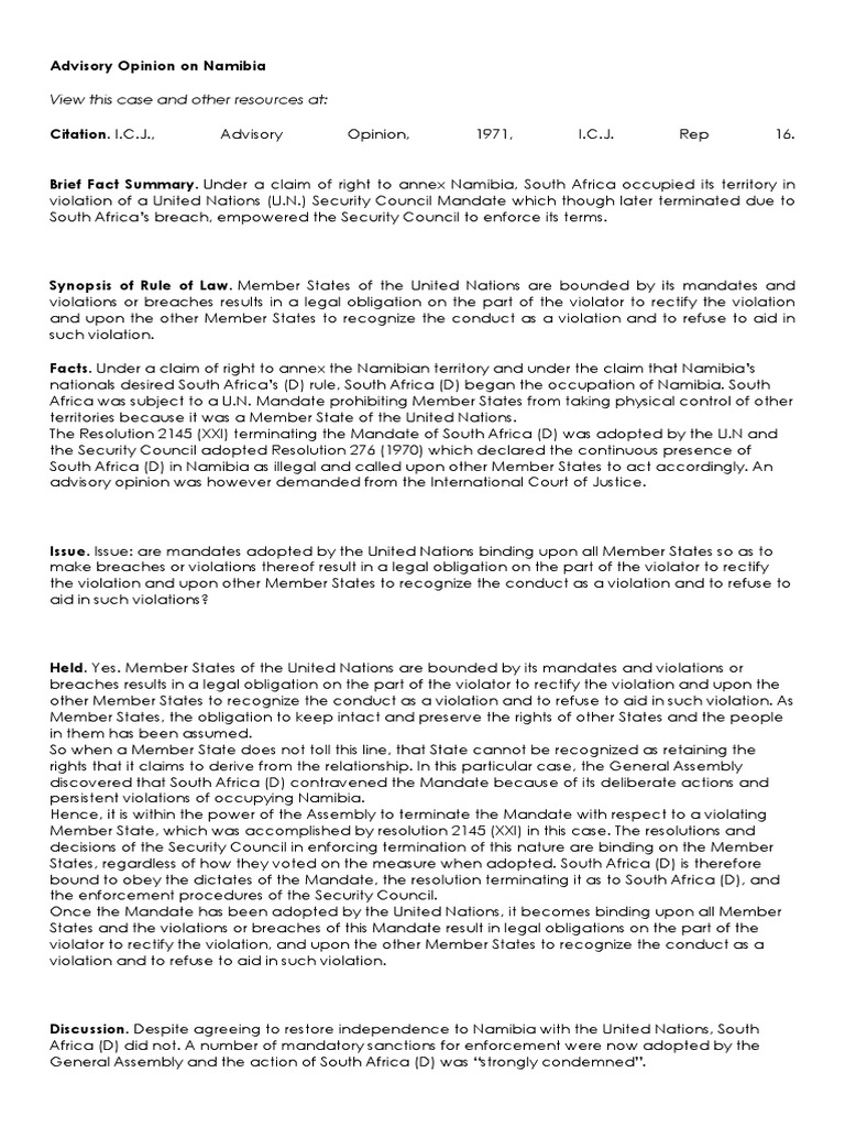 Namibia Advisory Opinion Summary | PDF | Namibia | United Nations