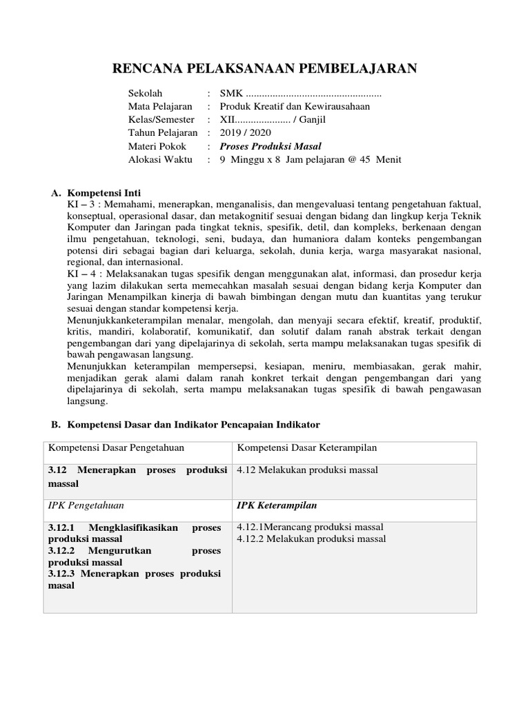 01 Rpp Produksi Masal