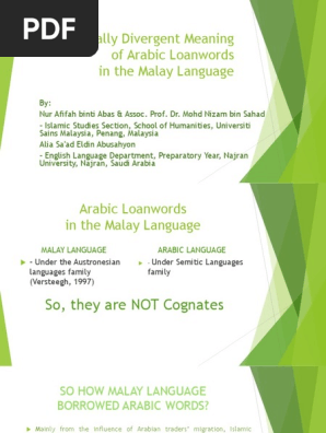 Semantically Divergent Meaning Of Arabic Loanwords Pdf Arabic First Language