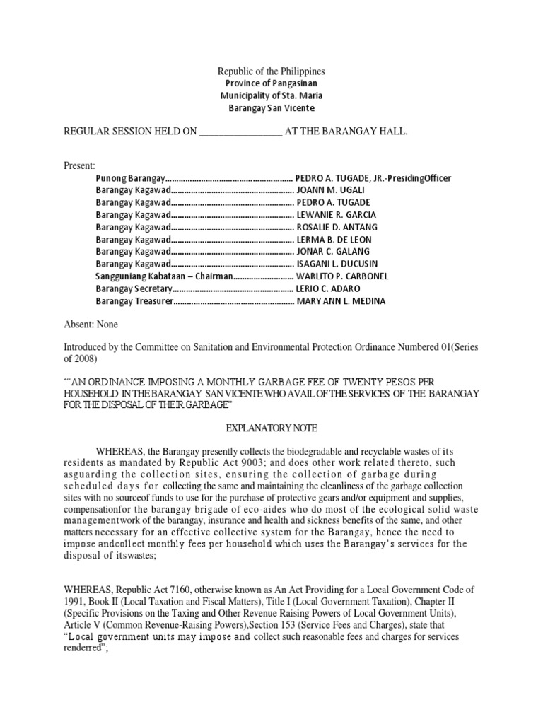 Ordinance Garbage Disposal PDF Municipal Solid Waste Waste Management