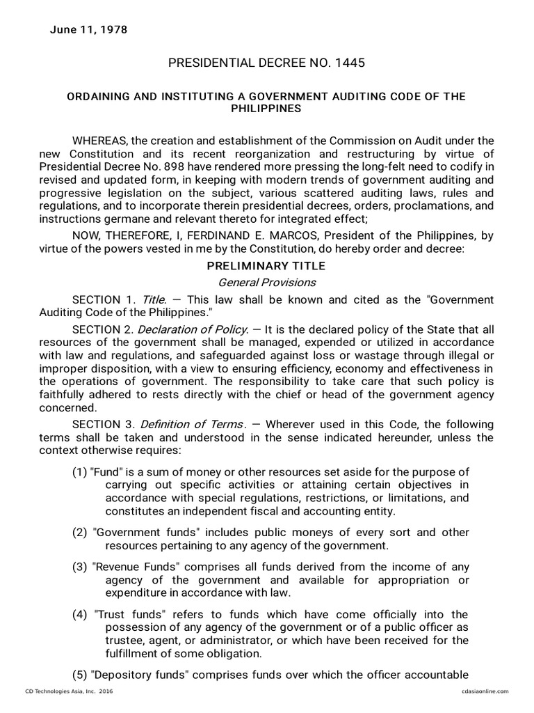Government Auditing Code of the Philippines | PDF | Decree | Government ...