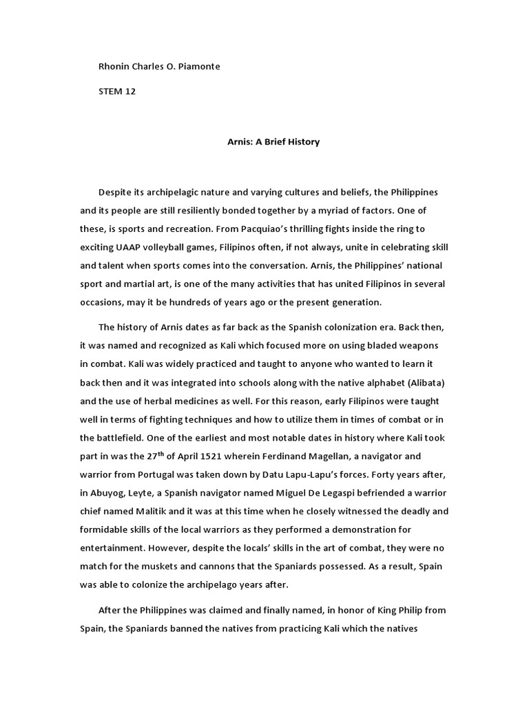 PE - History of Arnis | PDF | Philippines | Unrest