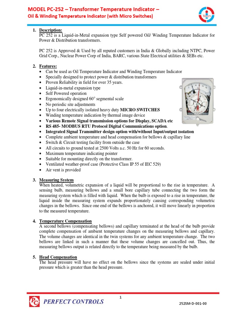 PC-252 Transformer Temperature Indicator | PDF | Power Supply | Transformer
