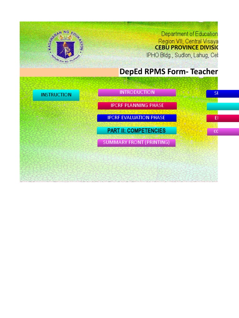 Deped Rpms Form-Teachers: Department of Education Region Vii, Central ...