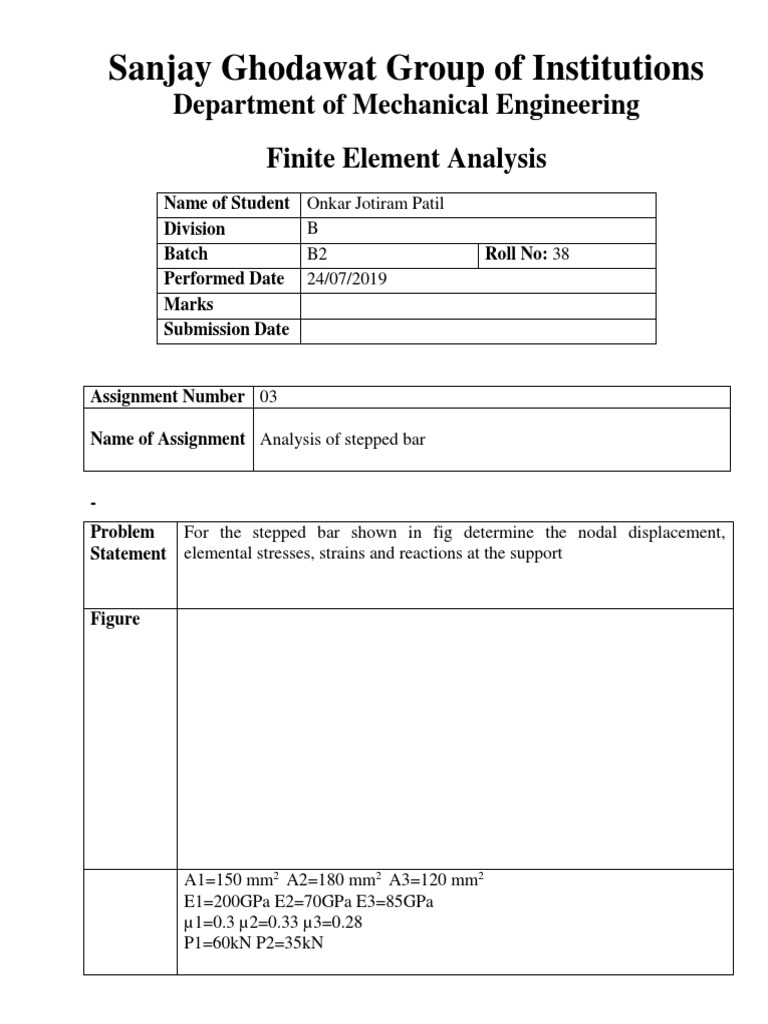 Finite Element Analysis of Stepped Bar | PDF