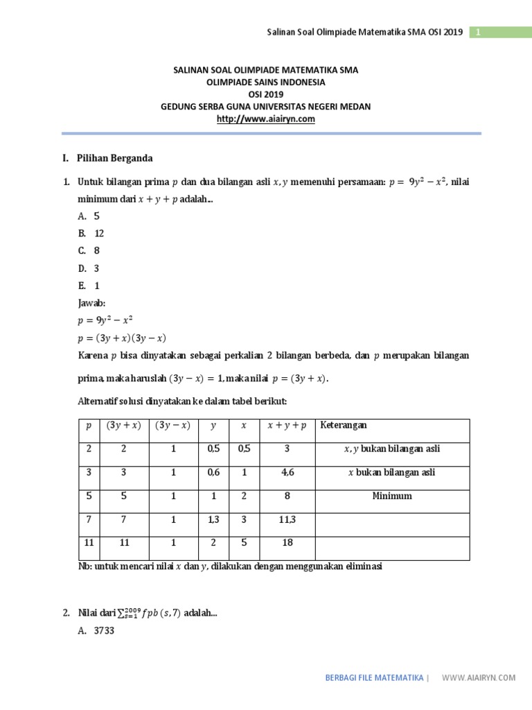 Salinan Soal Olimpiade Matematika Sma Osi 2019