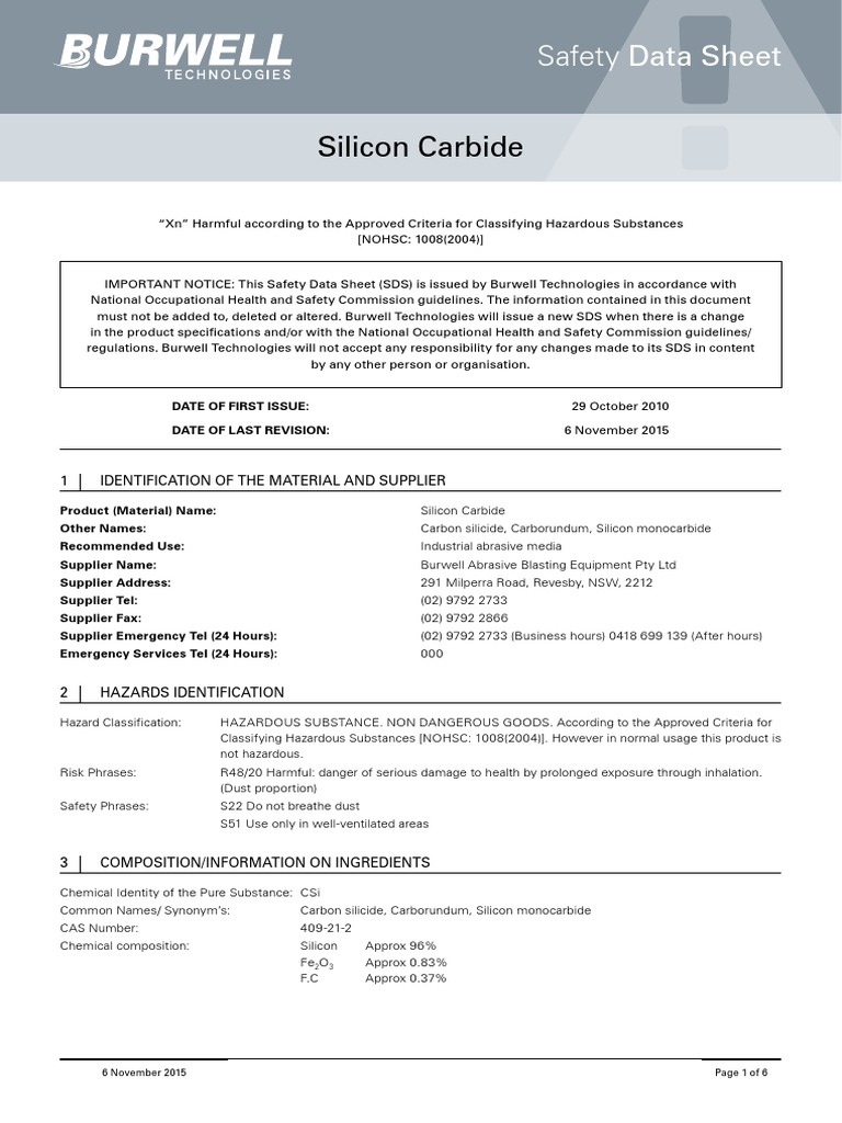 Silicon Carbide Safety Data Sheet PDF Dangerous Goods Dust