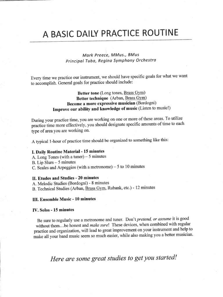 A Basic Daily Practice Routine For Tuba PDF PDF