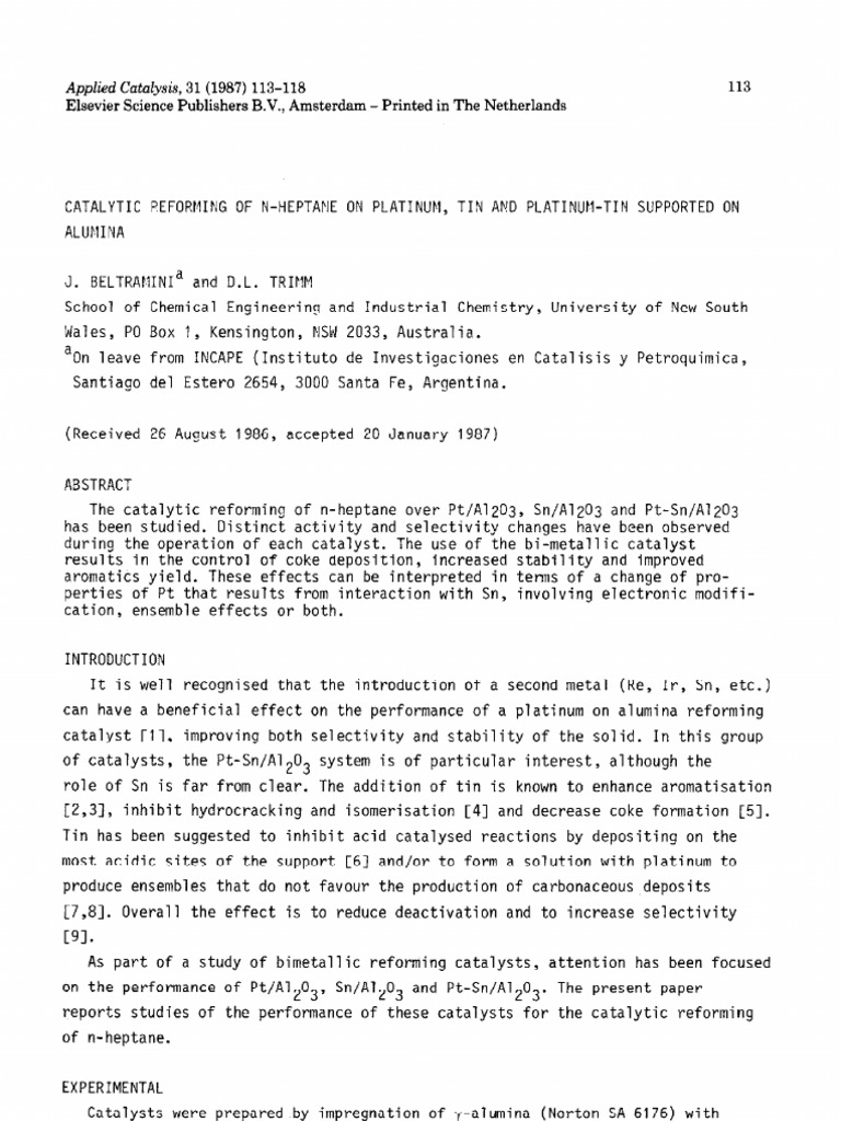 Applied Catalysis, 31 (1987) 113118 Elsevier Science Publishers B.V