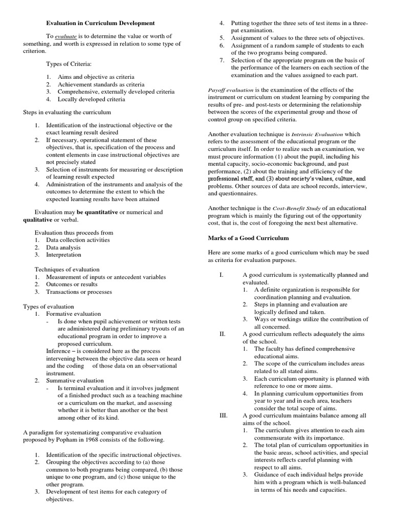 Evaluation in Curriculum Development | PDF | Evaluation | Curriculum