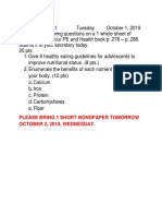 Please Bring 1 Short Bondpaper Tomorrow October 2, 2019, Wednesday