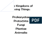 Five Kingdoms of Living Things: Prokaryotae, Protoctista, Fungi, Plantae, Animalia