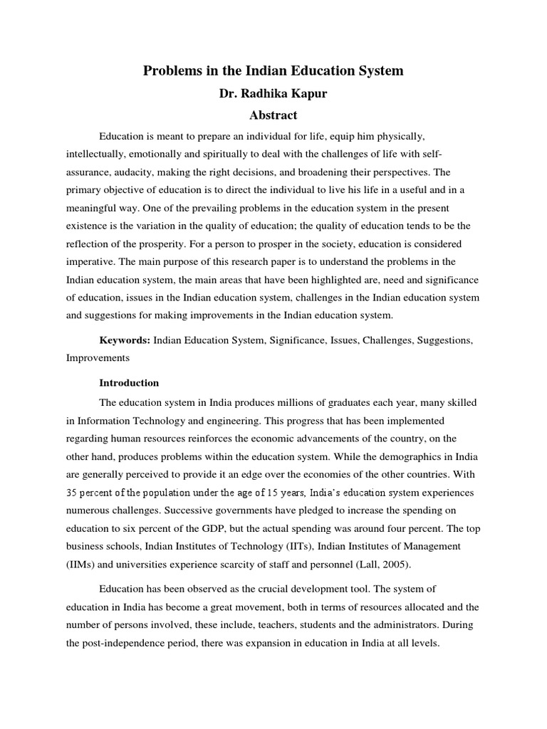Problems in The Indian Education System | PDF | Teachers | Employment