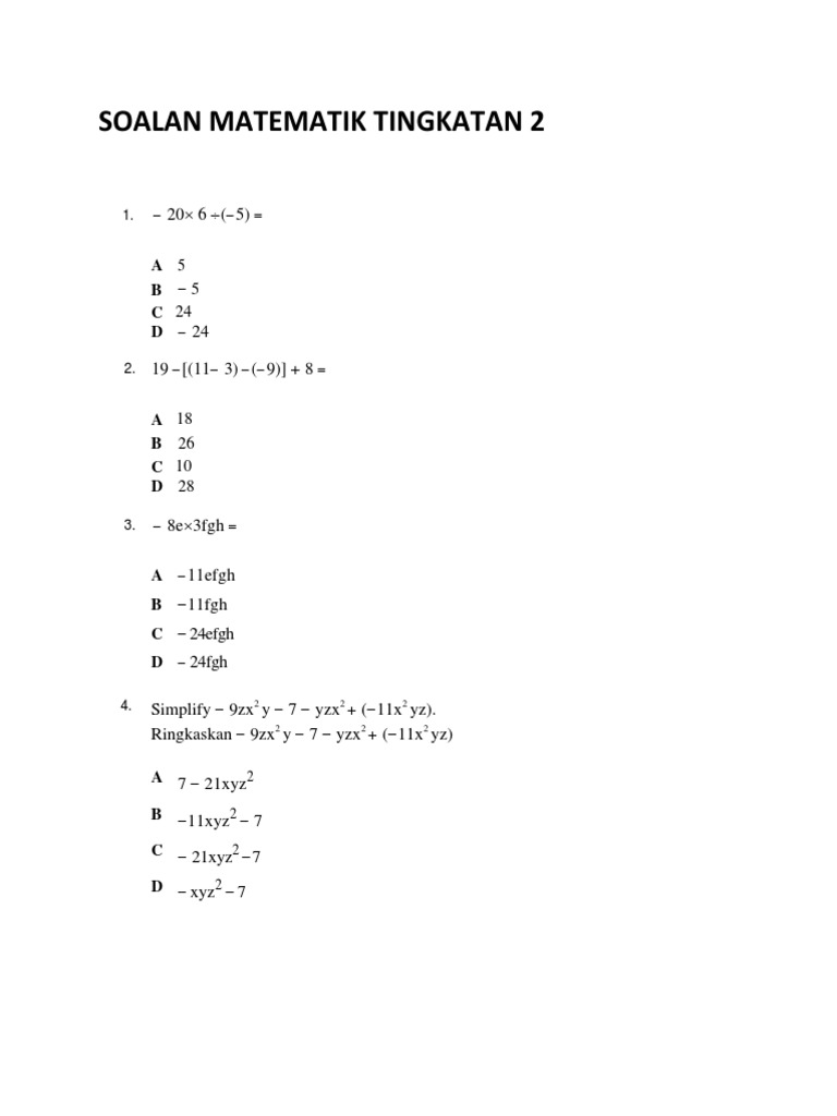 Soalan Matematik Tingkatan 2 | PDF