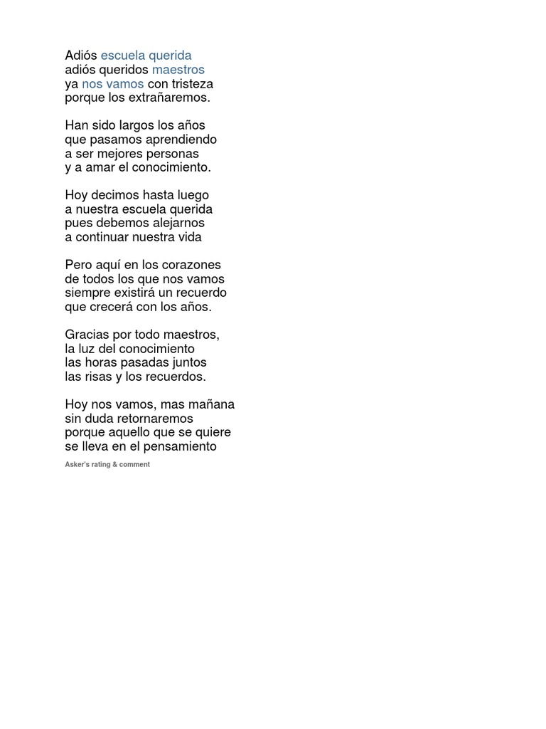 Poema de despedida a la primaria | PDF