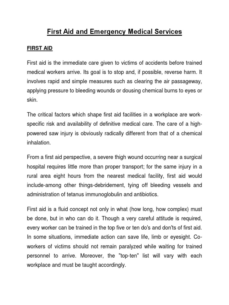 First Aid and Emergency Medical Services PDF First Aid