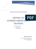 Report On Summer Observation Training: Bachelor of Design (Fashion)
