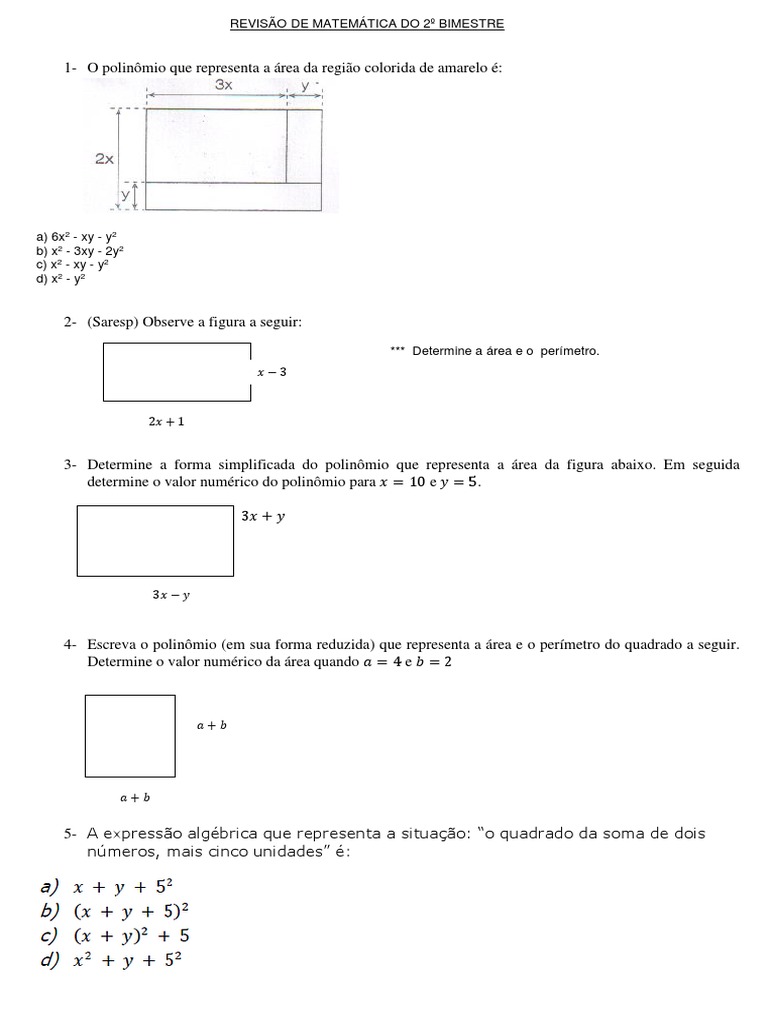 Polinomios Area e Perimetro | PDF | Ensino de Matemática | Science