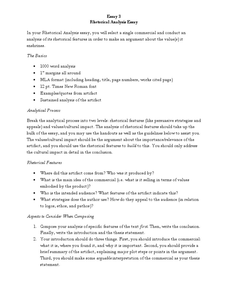 Rhetorical Analysis Essay Guidelines | PDF | Rhetoric | Essays