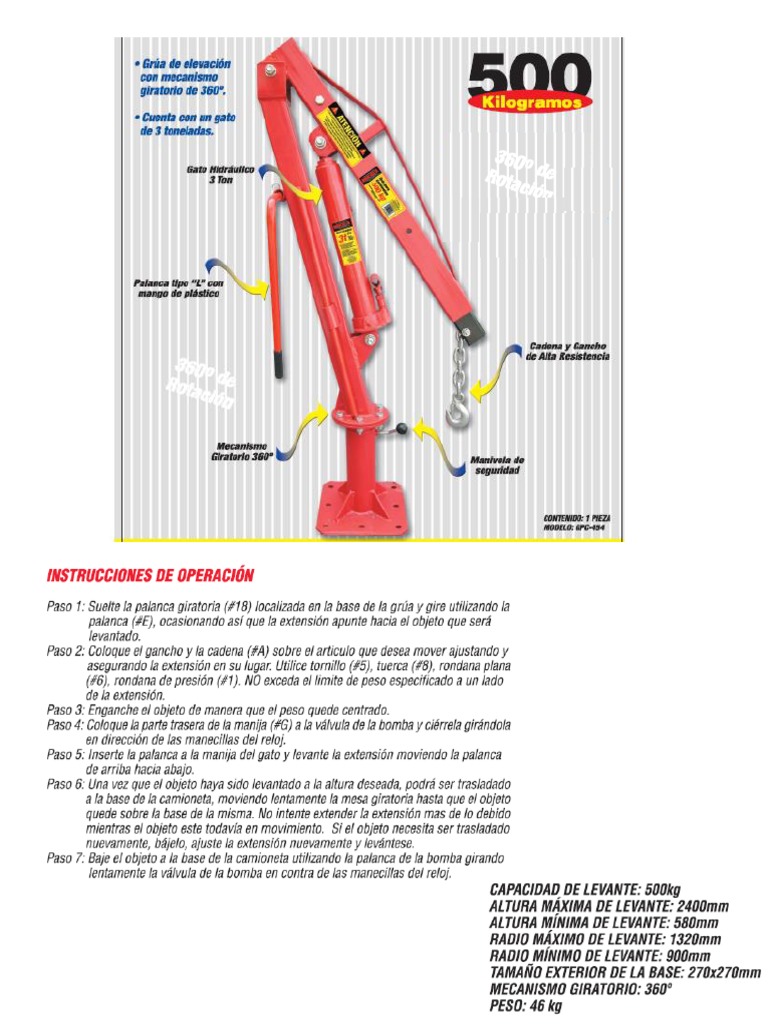 Manual De Usuario Pluma Hidraulica | PDF
