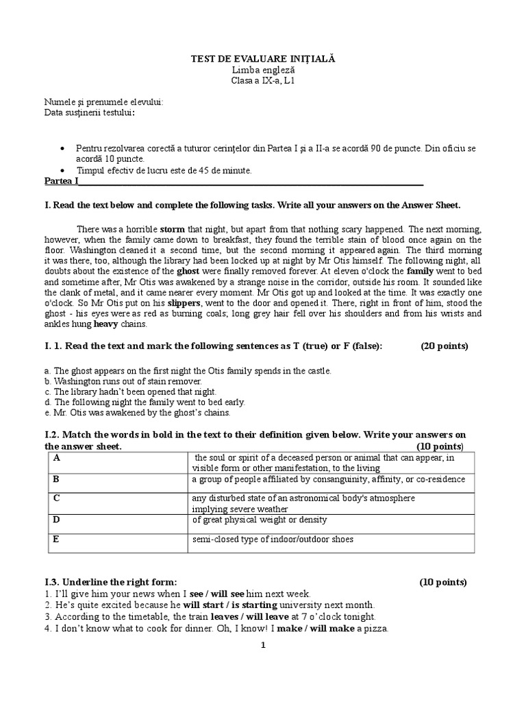 Test Initial Lb. Engleza Clasa A IX-a L1 | PDF | Linguistics | Semiotics