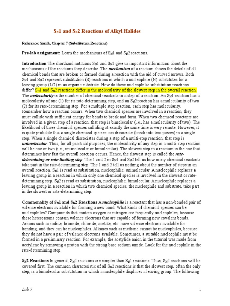 Lab 07 Sn1 And Sn2 Reactions Of Alkyl Halides Chemical Reactions Solvent