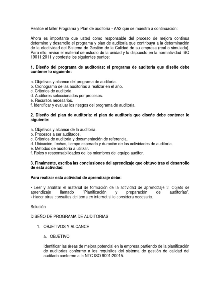 Programa y Plan de Auditoría ISO 9001 | PDF | Auditoría | Contralor