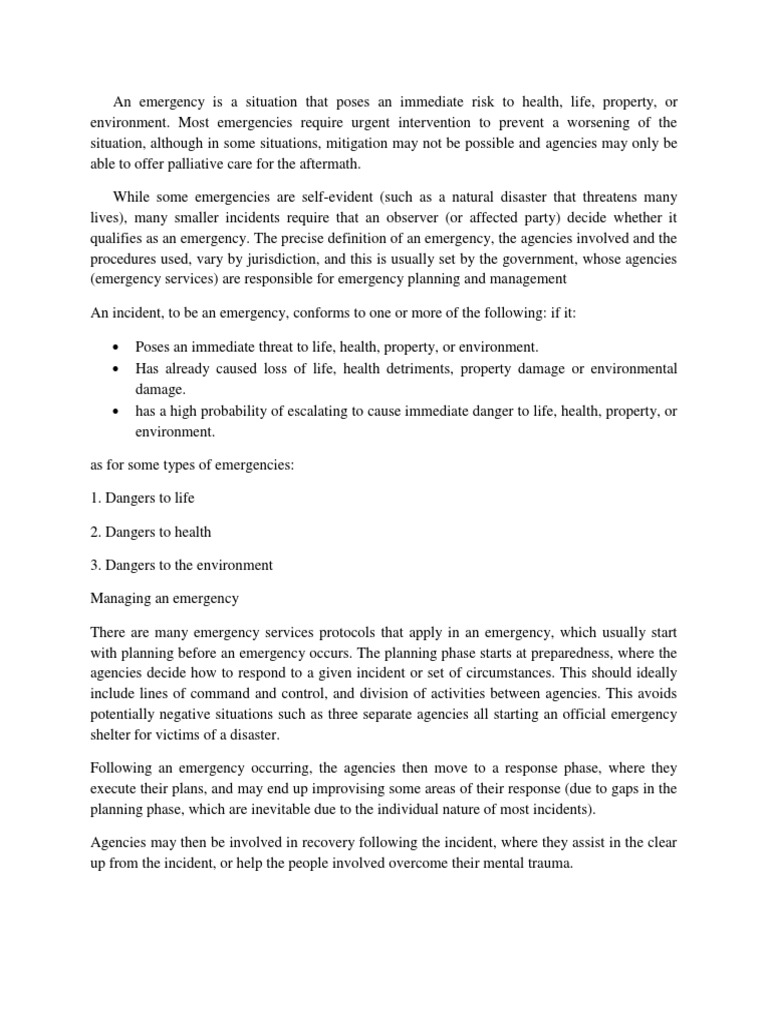 Understanding Emergency Situations | PDF | Emergency | Risk Management