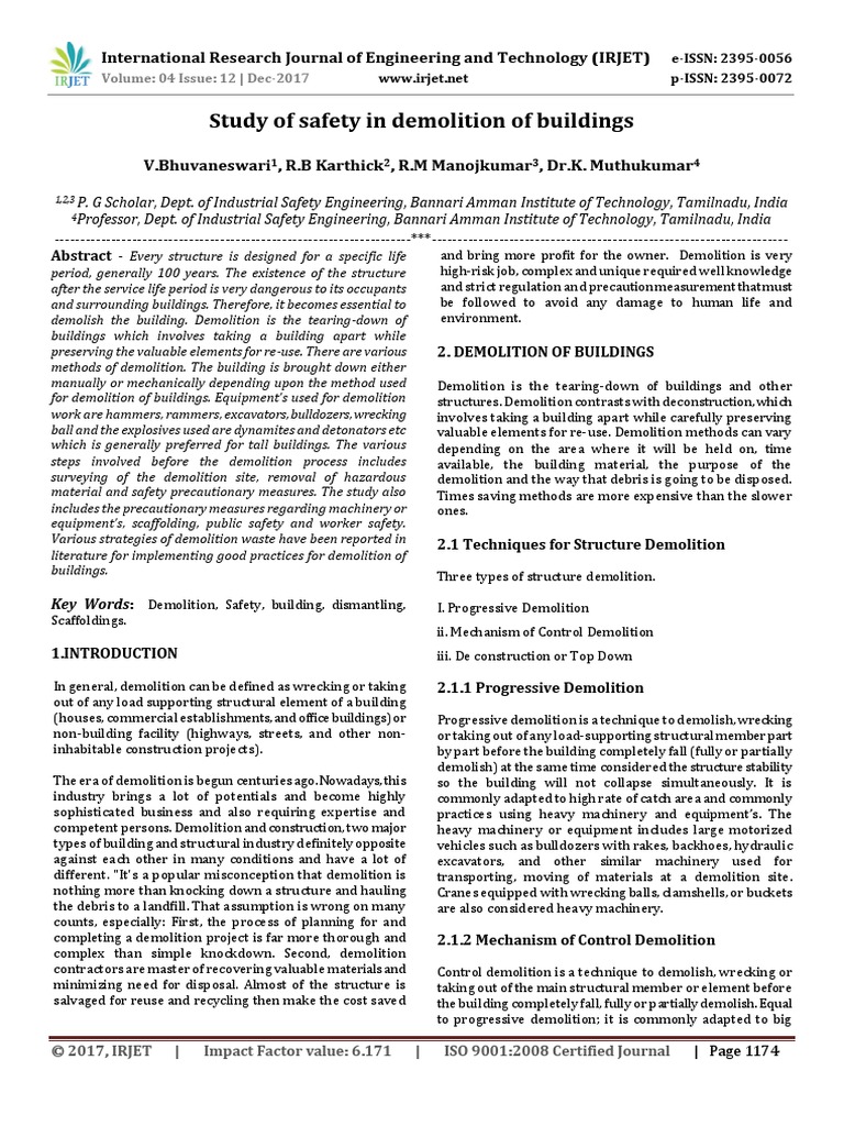 Study of Safety in Demolition of Buildin PDF | PDF | Demolition ...