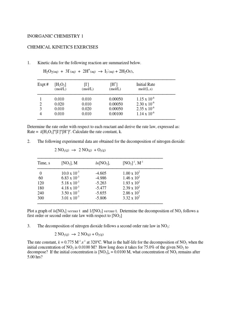 Chemical Kinetics Problem Set | PDF | Reaction Rate Constant | Chemical ...
