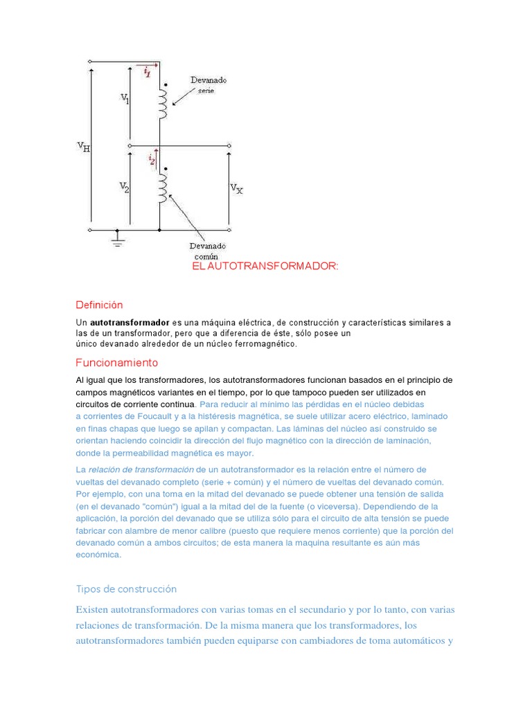 Funcionamiento y Tipos de Autotransformadores | PDF | Transformador ...