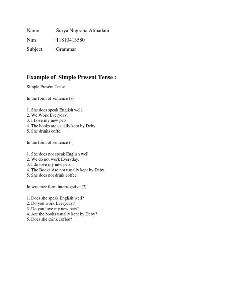 Simple Past and Present-SURYA | PDF | Grammatical Tense | Onomastics