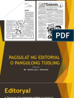 Pagsulat NG Editoryal o Pangulong Tudling