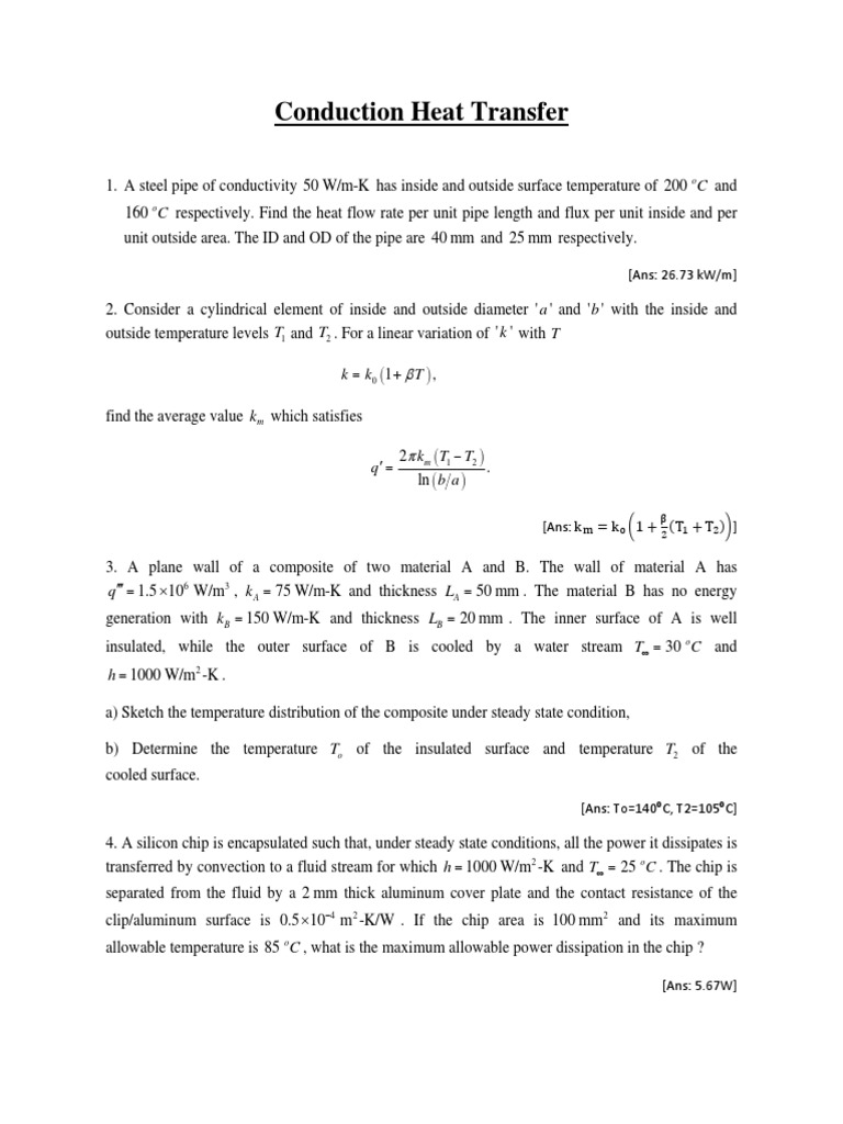 Problems On Conduction Heat Transfer | PDF | Heat Transfer | Thermal ...