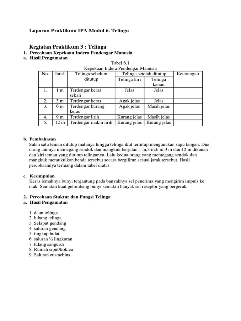 Modul 6 Kegiatan Praktikum 3 Percobaan Mekanisme Transmisi Pendengaran Pdf