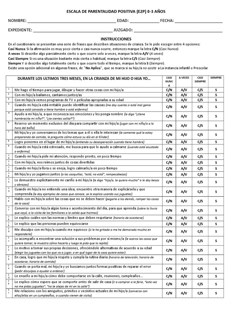 Escala de Parentalidad Positiva E2P 0-3 Años | PDF | Adultos