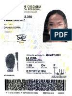 Cédula de ciudadanía colombiana con datos personales