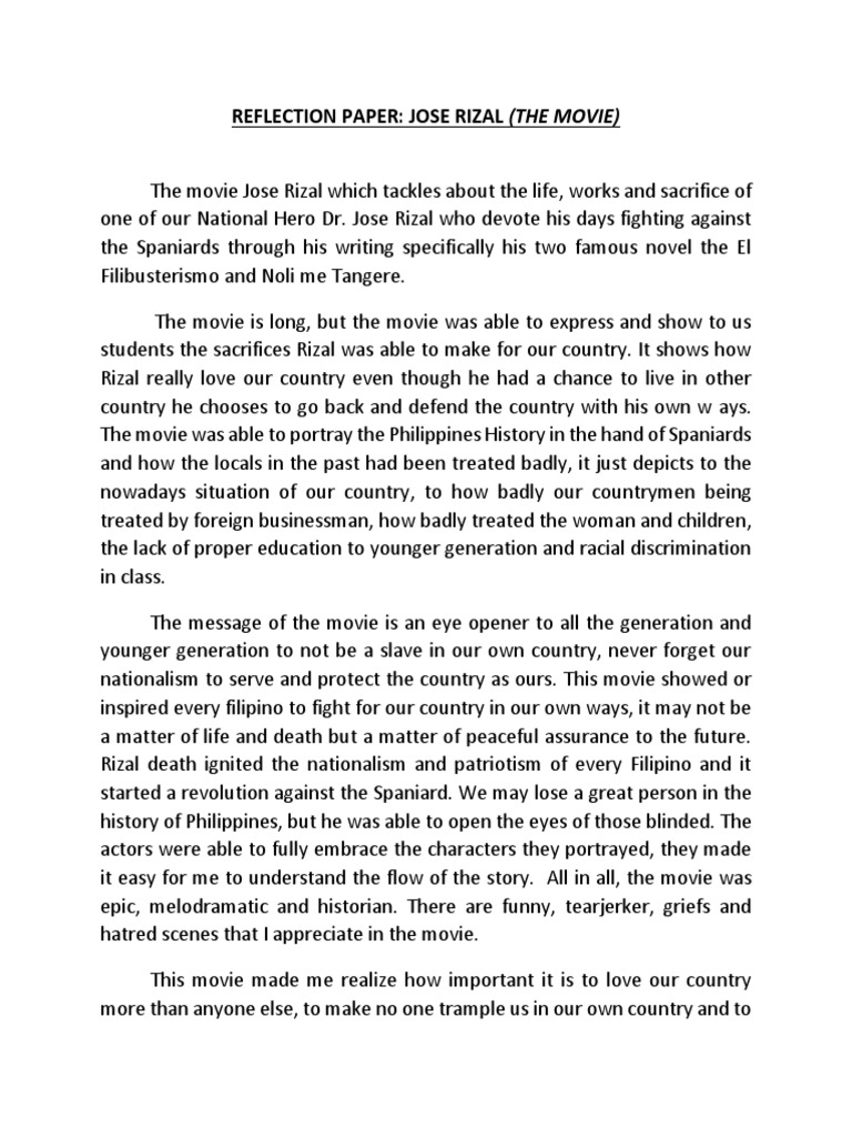 essay jose rizal reflection paper