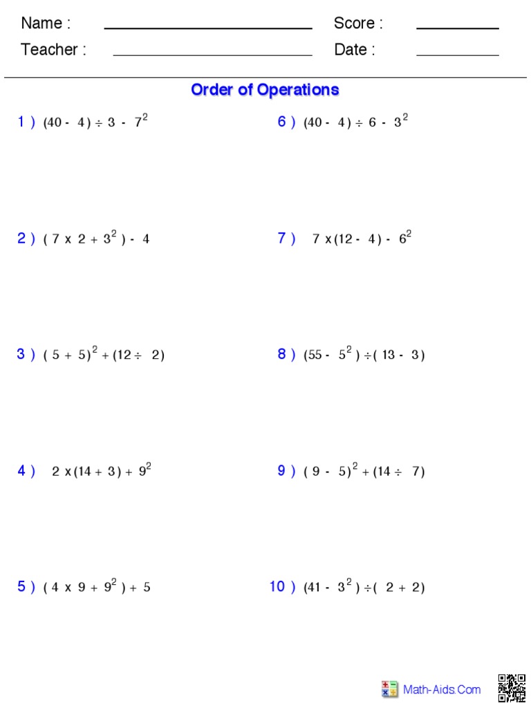 Order of Operations PDF | PDF