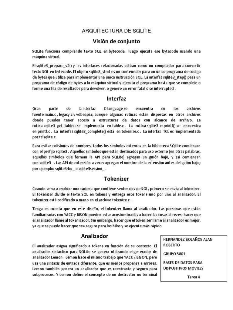 Arquitectura y Funcionamiento de SQLite | PDF | C (lenguaje de ...