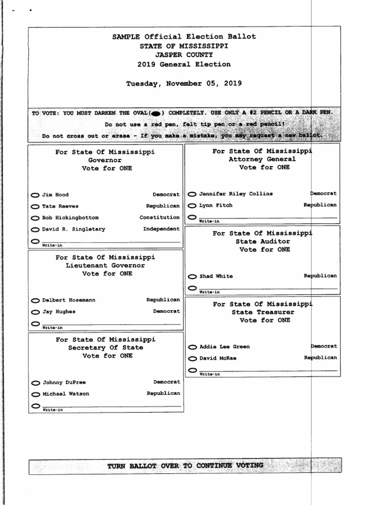 Jasper County Sample Ballot For 2019 General Election | PDF