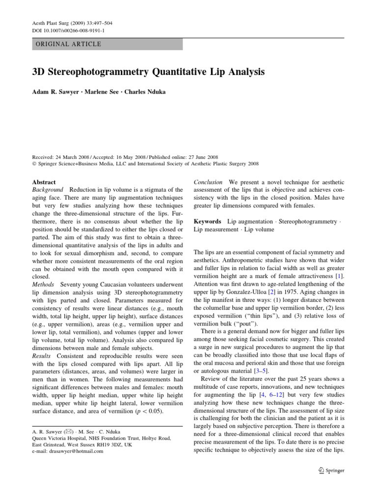 3D Lip Analysis: Volume & Gender Differences | PDF | Lip | Shape