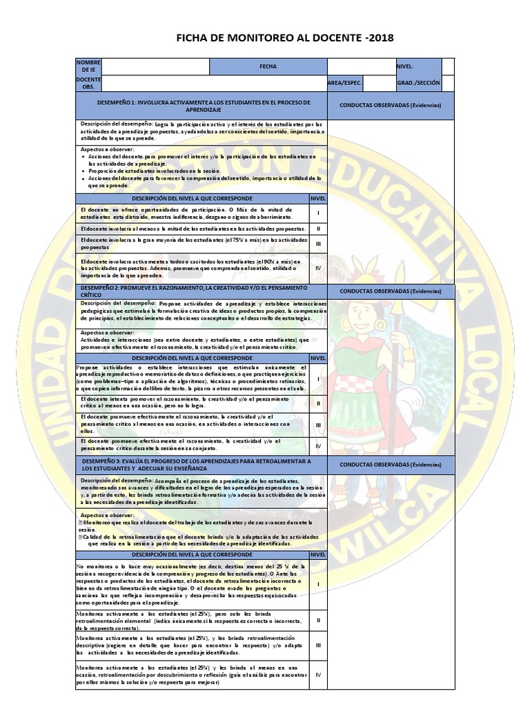 Ficha de Monitoreo Docente Yarowilca Final | PDF | Aprendizaje | Maestros