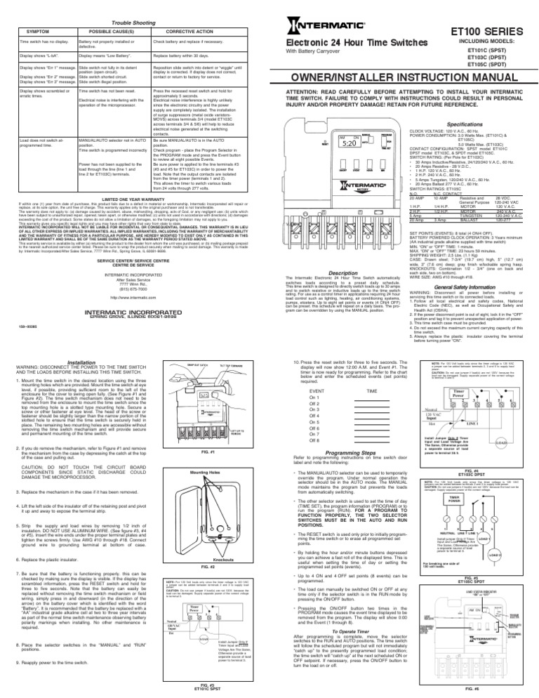 Et100 Series Owner/Installer Instruction Manual Electronic 24 Hour