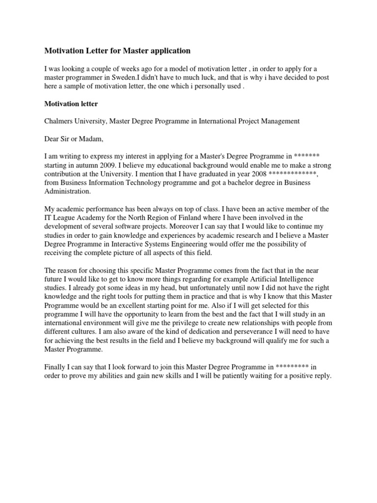 Motivation Letter For Master Application | PDF | Microeconomics | Economics