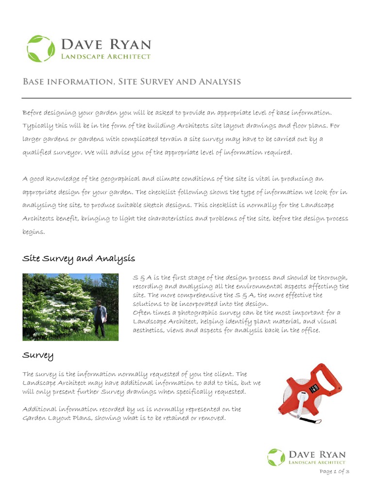 Site Survey and Analysis Overview | PDF | Architect | Gardens