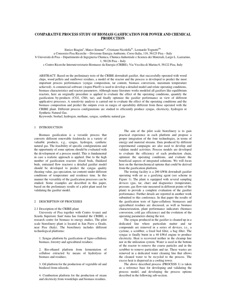 Comparative Process Study of Biomass Gas PDF | PDF | Gasification ...